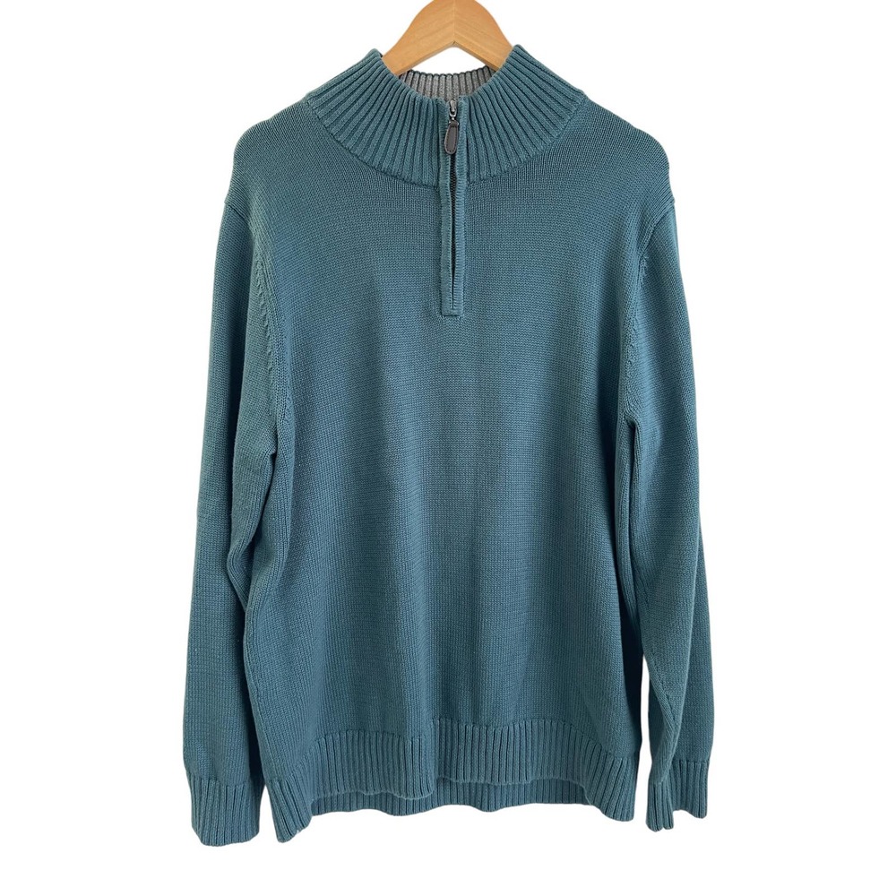 LL Bean Quarter Zip Long Sleeve Pullover Teal‎ Blue Men's XL Reg